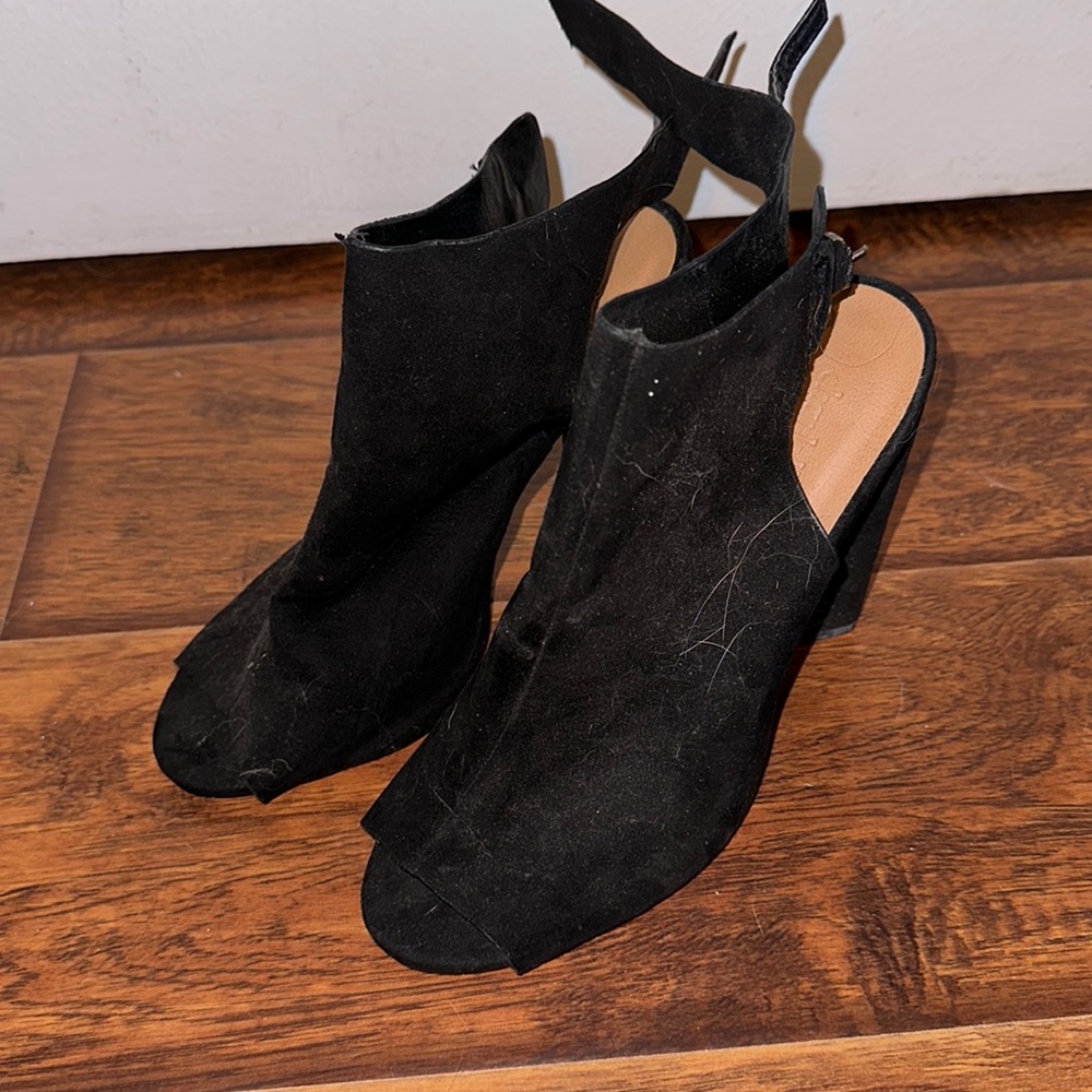 Black open toe heel booties